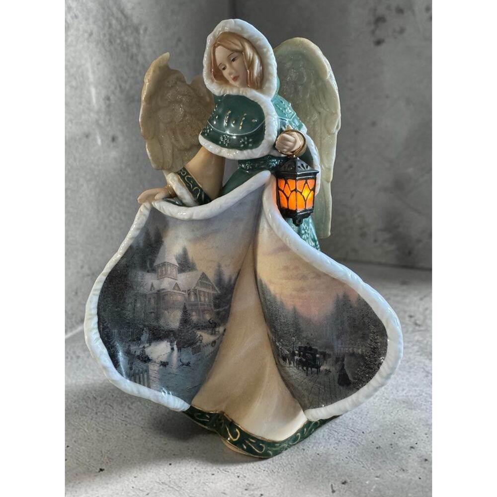 Thomas Kinkade Winter Angels of Light #3 Angel of Peace Illuminated 8" Figurine